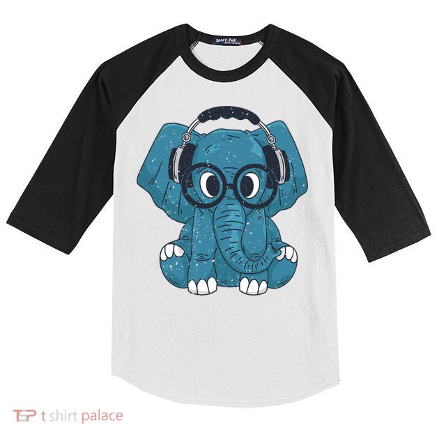 Elephant With Glasses  Kids Colorblock Raglan Jersey