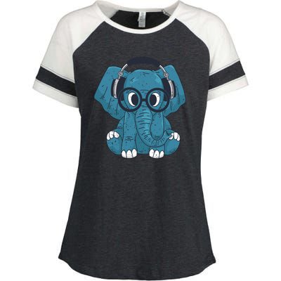 Elephant With Glasses  Enza Ladies Jersey Colorblock Tee