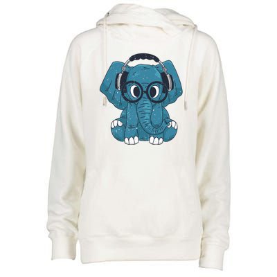 Elephant With Glasses  Womens Funnel Neck Pullover Hood