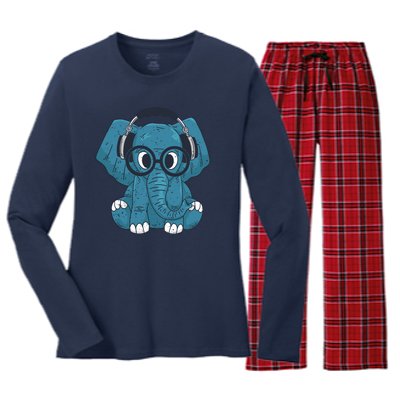 Elephant With Glasses  Women's Long Sleeve Flannel Pajama Set 