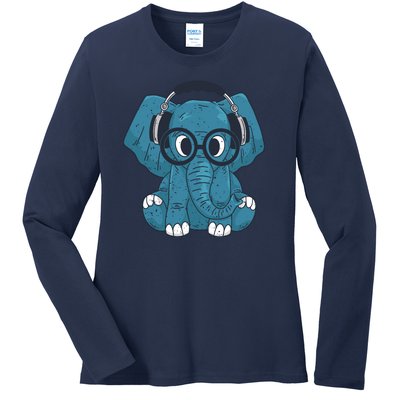 Elephant With Glasses  Ladies Long Sleeve Shirt