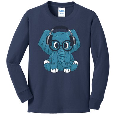 Elephant With Glasses  Kids Long Sleeve Shirt