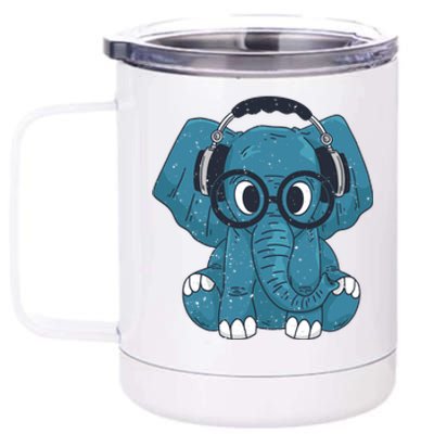 Elephant With Glasses  12 oz Stainless Steel Tumbler Cup