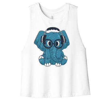 Elephant With Glasses  Women's Racerback Cropped Tank