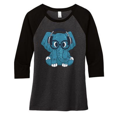 Elephant With Glasses  Women's Tri-Blend 3/4-Sleeve Raglan Shirt