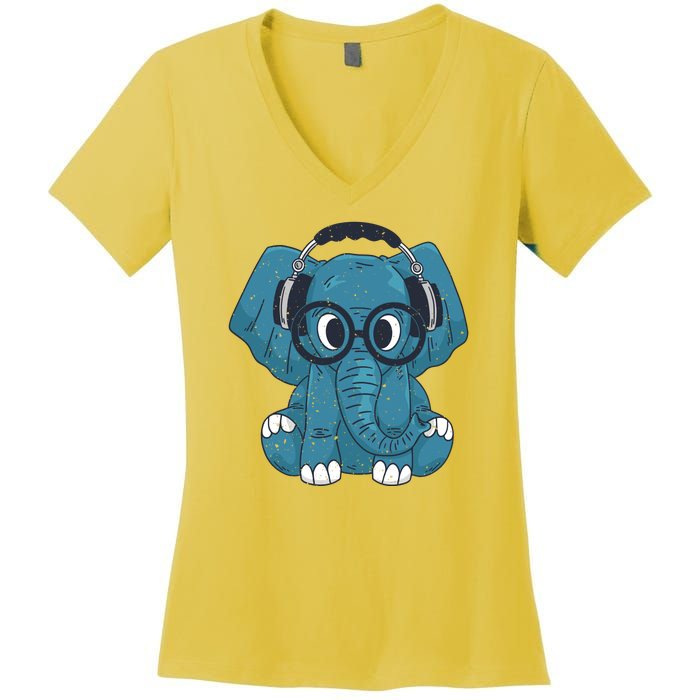 Elephant With Glasses  Women's V-Neck T-Shirt