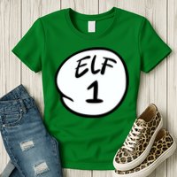 Elf 1 2 3 4 5 Custom Number Personalize Womens T-Shirt