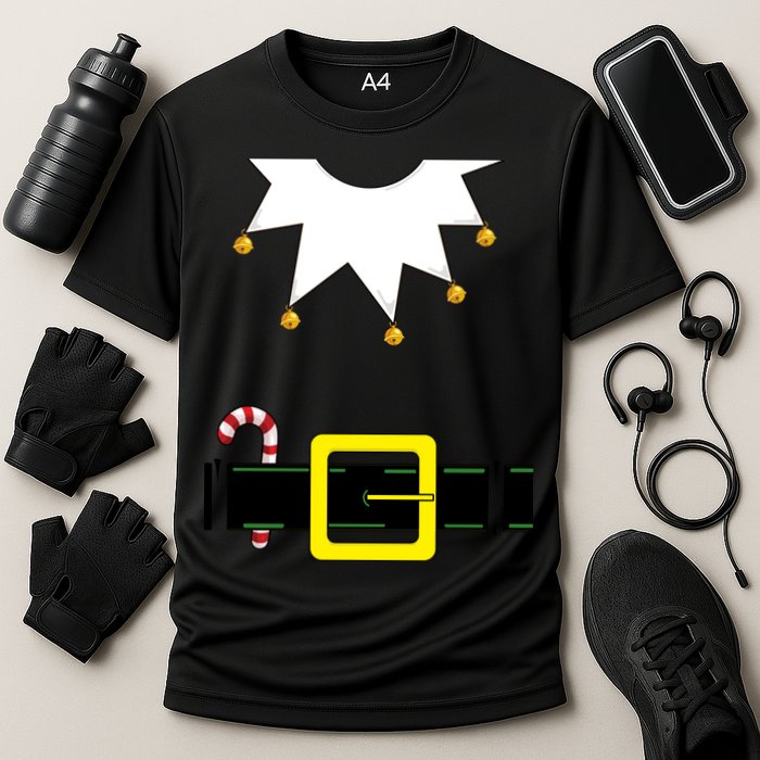 Elf Costume With Candy Cane Cooling Performance Crew T-Shirt