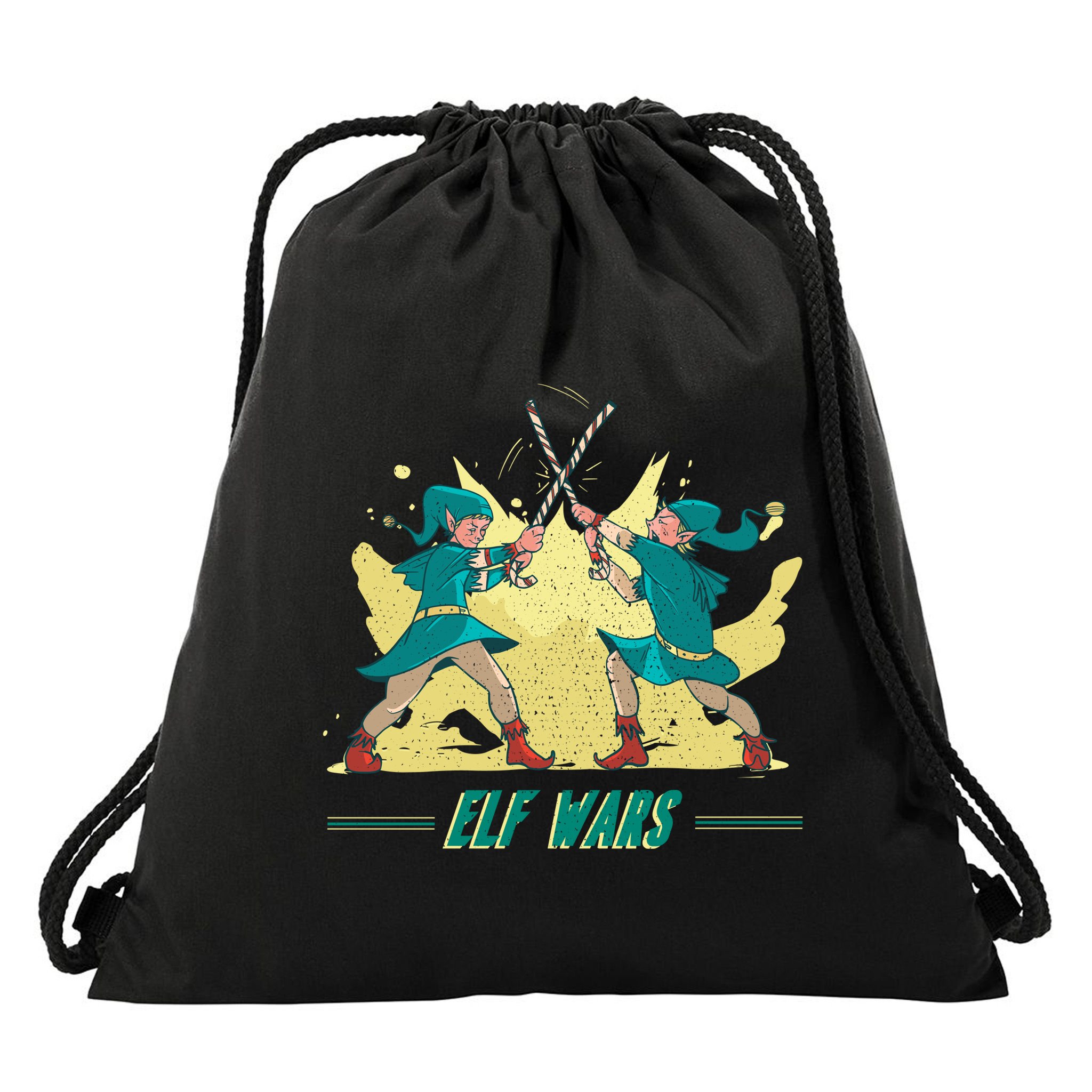 Elf Wars Funny Christmas Drawstring Bag