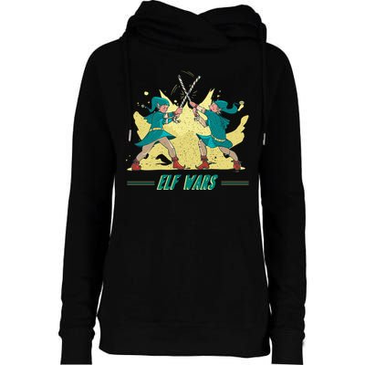 Elf Wars Funny Christmas Womens Funnel Neck Pullover Hood