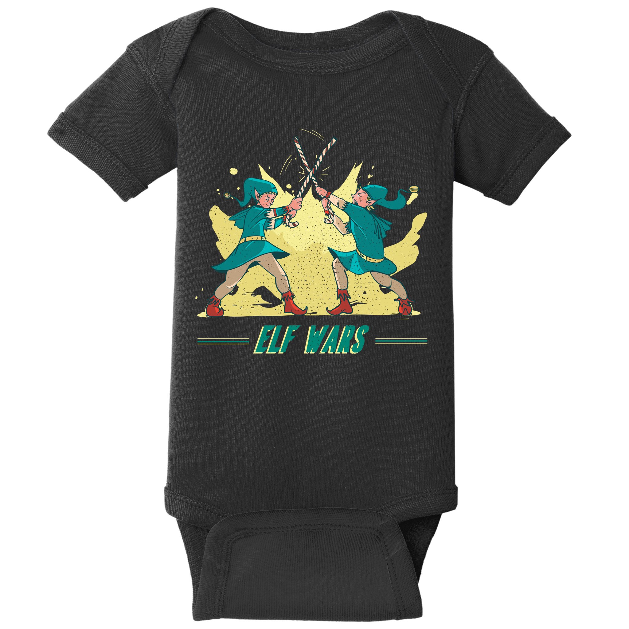 Elf Wars Funny Christmas Baby Bodysuit