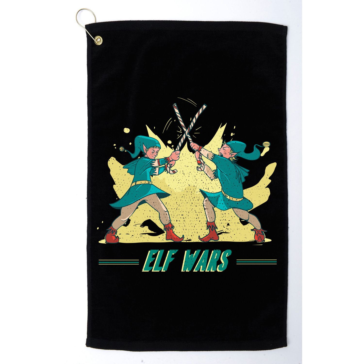Elf Wars Funny Christmas Golf Towel