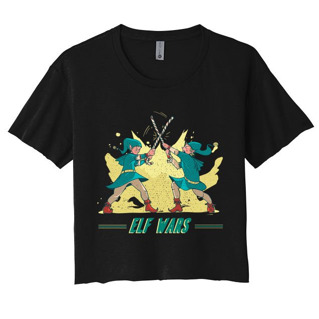 Elf Wars Funny Christmas Crop Top