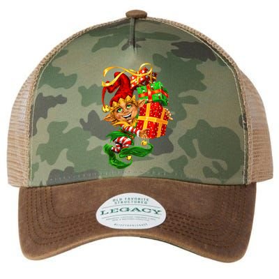 Elf With Stack Of Gifts Legacy Tie Dye Trucker Hat