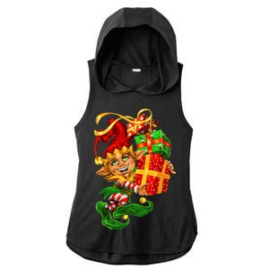 Elf With Stack Of Gifts Ladies PosiCharge Tri-Blend Wicking Draft Hoodie Tank