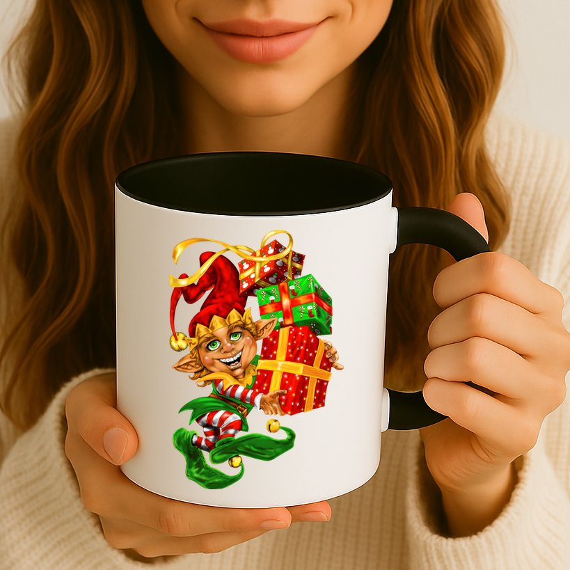 Elf With Stack Of Gifts Mug
