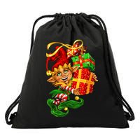 Elf With Stack Of Gifts Drawstring Bag