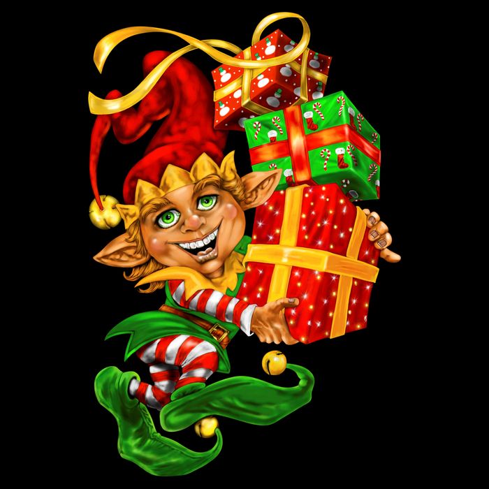 Elf With Stack Of Gifts Drawstring Bag