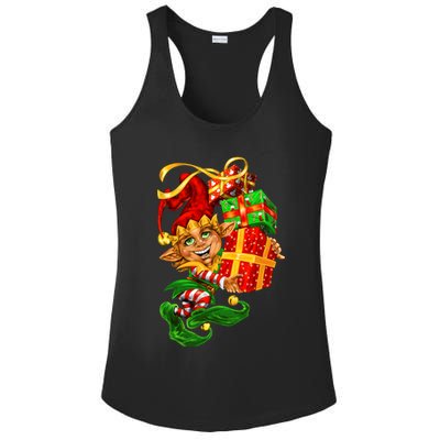 Elf With Stack Of Gifts Ladies PosiCharge Competitor Racerback Tank