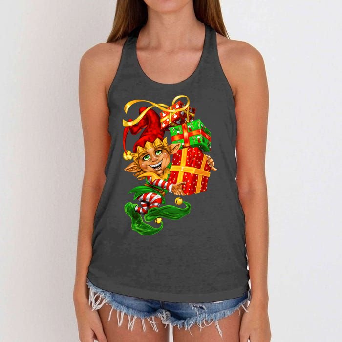 Elf With Stack Of Gifts Women's Knotted Racerback Tank