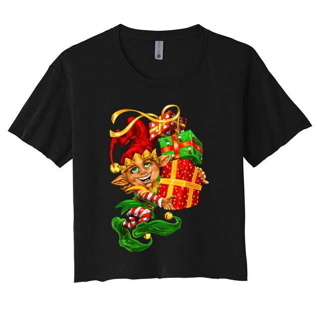 Elf With Stack Of Gifts Crop Top