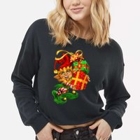 Elf With Stack Of Gifts Cropped Pullover Crew
