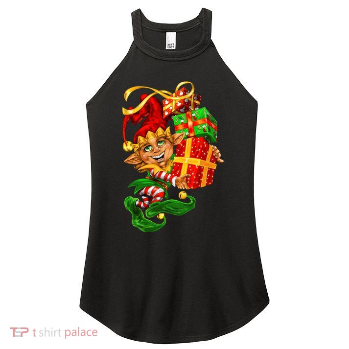 Elf With Stack Of Gifts Women's Perfect Tri Rocker Tank