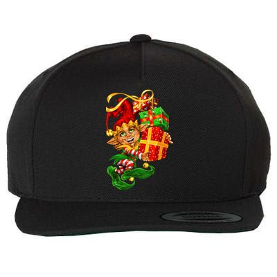 Elf With Stack Of Gifts Wool Snapback Cap