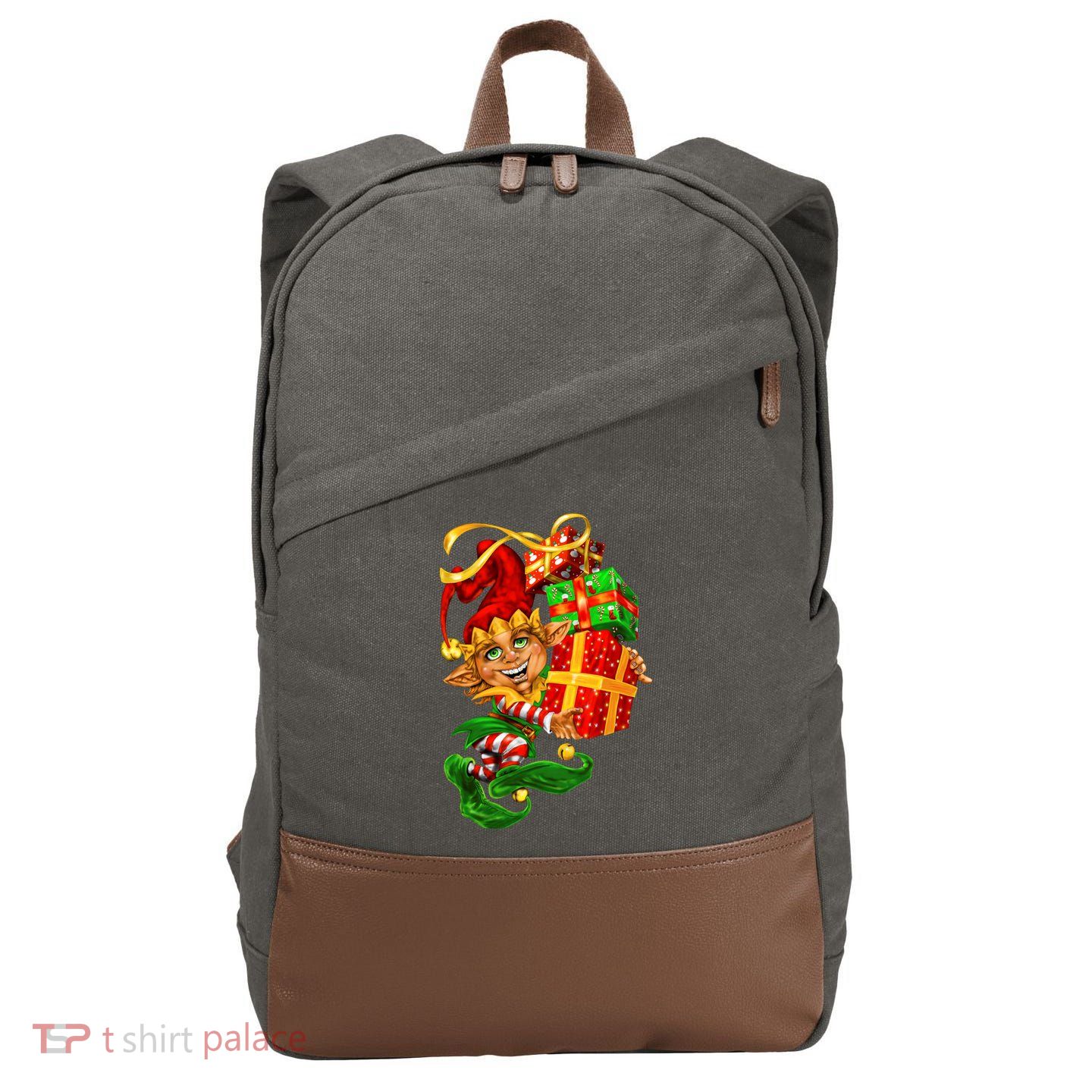 Elf With Stack Of Gifts Cotton Canvas Backpack