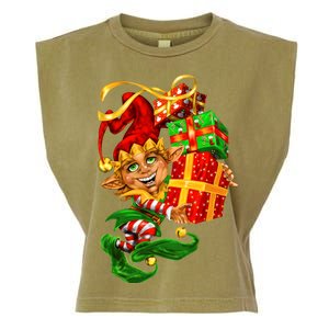 Elf With Stack Of Gifts Garment-Dyed Women's Muscle Tee