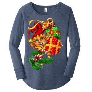 Elf With Stack Of Gifts Women's Perfect Tri Tunic Long Sleeve Shirt