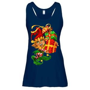 Elf With Stack Of Gifts Ladies Essential Flowy Tank