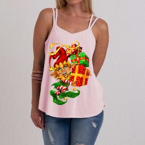 Elf With Stack Of Gifts Women's Strappy Tank