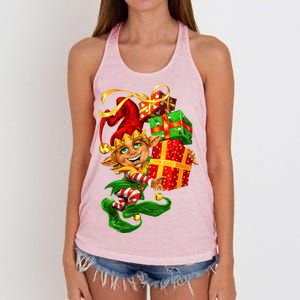 Elf With Stack Of Gifts Women's Knotted Racerback Tank