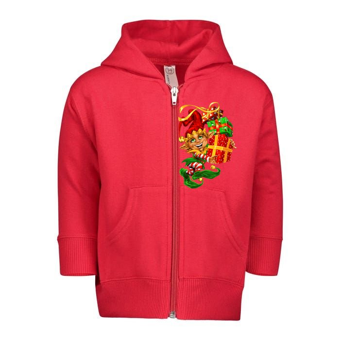 Elf With Stack Of Gifts Toddler Zip Fleece Hoodie