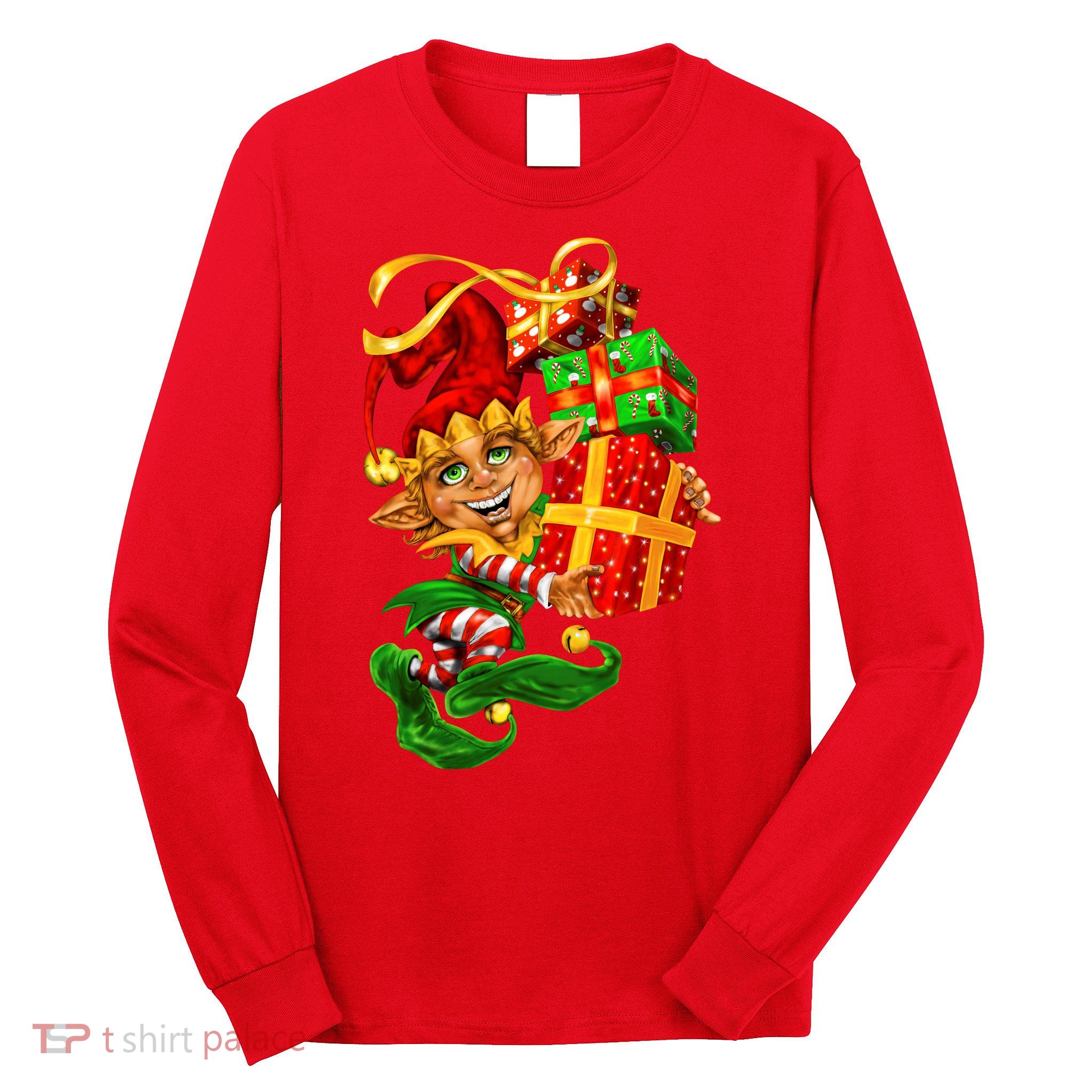 Elf With Stack Of Gifts Long Sleeve Shirt