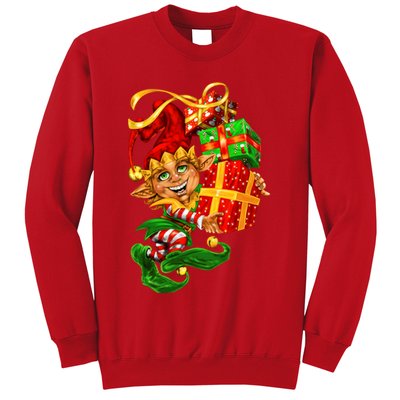 Elf With Stack Of Gifts Sweatshirt