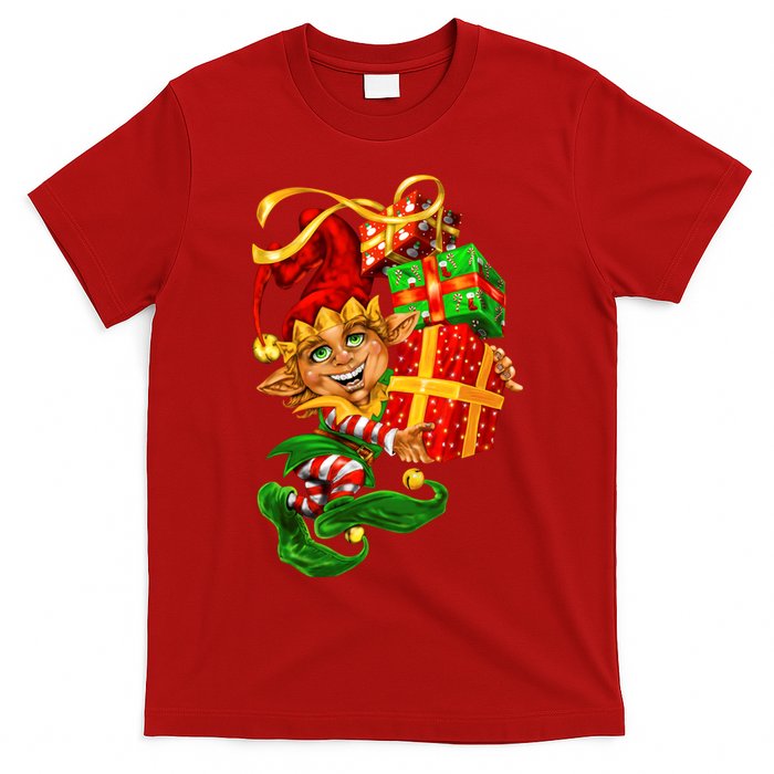 Elf With Stack Of Gifts T-Shirt