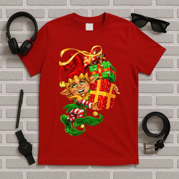 Elf With Stack Of Gifts T-Shirt
