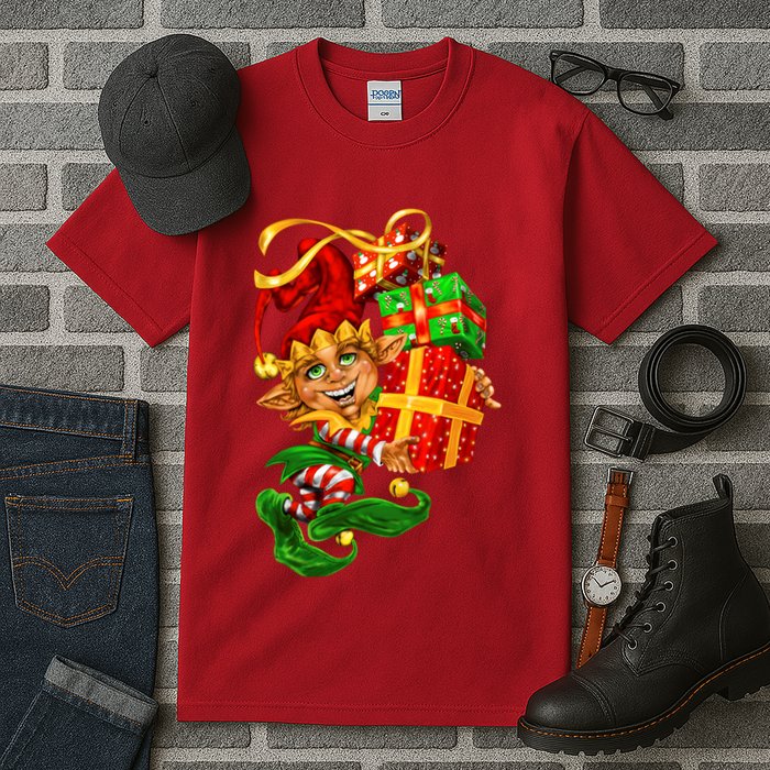 Elf With Stack Of Gifts Tall T-Shirt