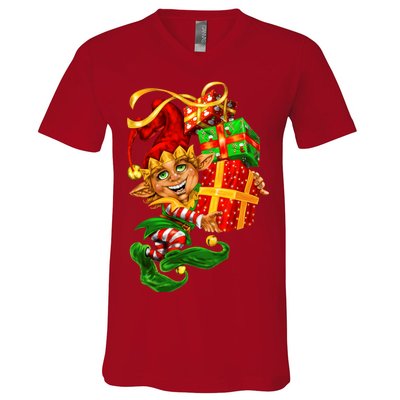 Elf With Stack Of Gifts V-Neck T-Shirt