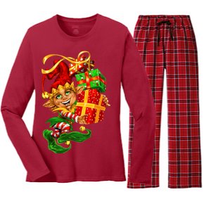 Elf With Stack Of Gifts Women's Long Sleeve Flannel Pajama Set 