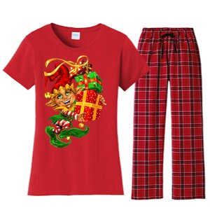 Elf With Stack Of Gifts Women's Flannel Pajama Set