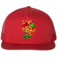 Elf With Stack Of Gifts Flat Bill Trucker Hat