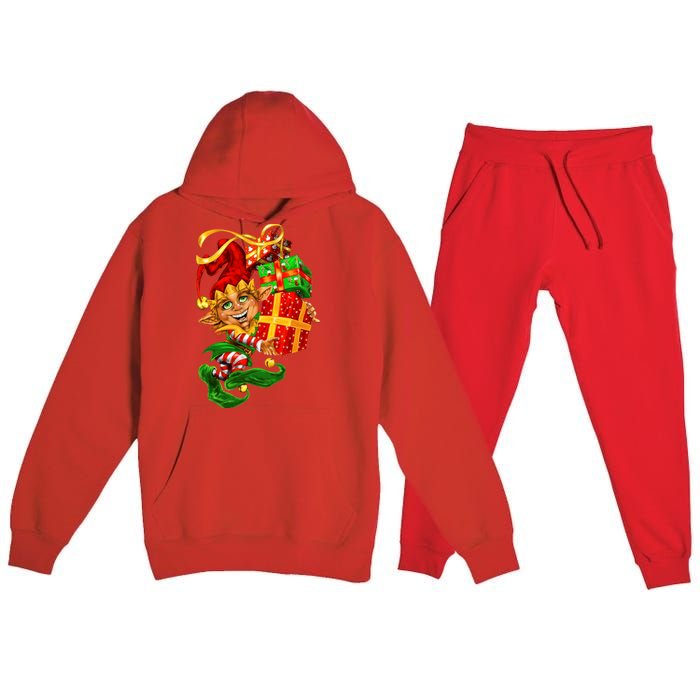 Elf With Stack Of Gifts Premium Hooded Sweatsuit Set