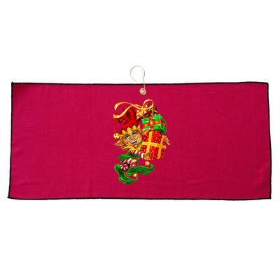 Elf With Stack Of Gifts Large Microfiber Waffle Golf Towel