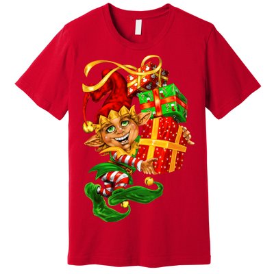 Elf With Stack Of Gifts Premium T-Shirt