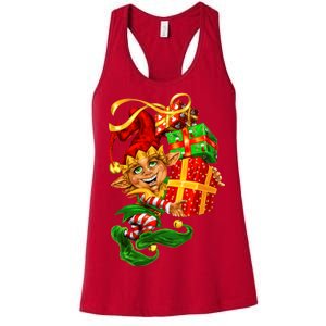 Elf With Stack Of Gifts Women's Racerback Tank