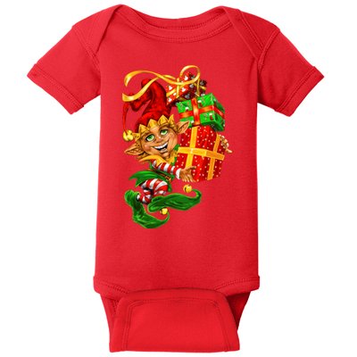 Elf With Stack Of Gifts Baby Bodysuit