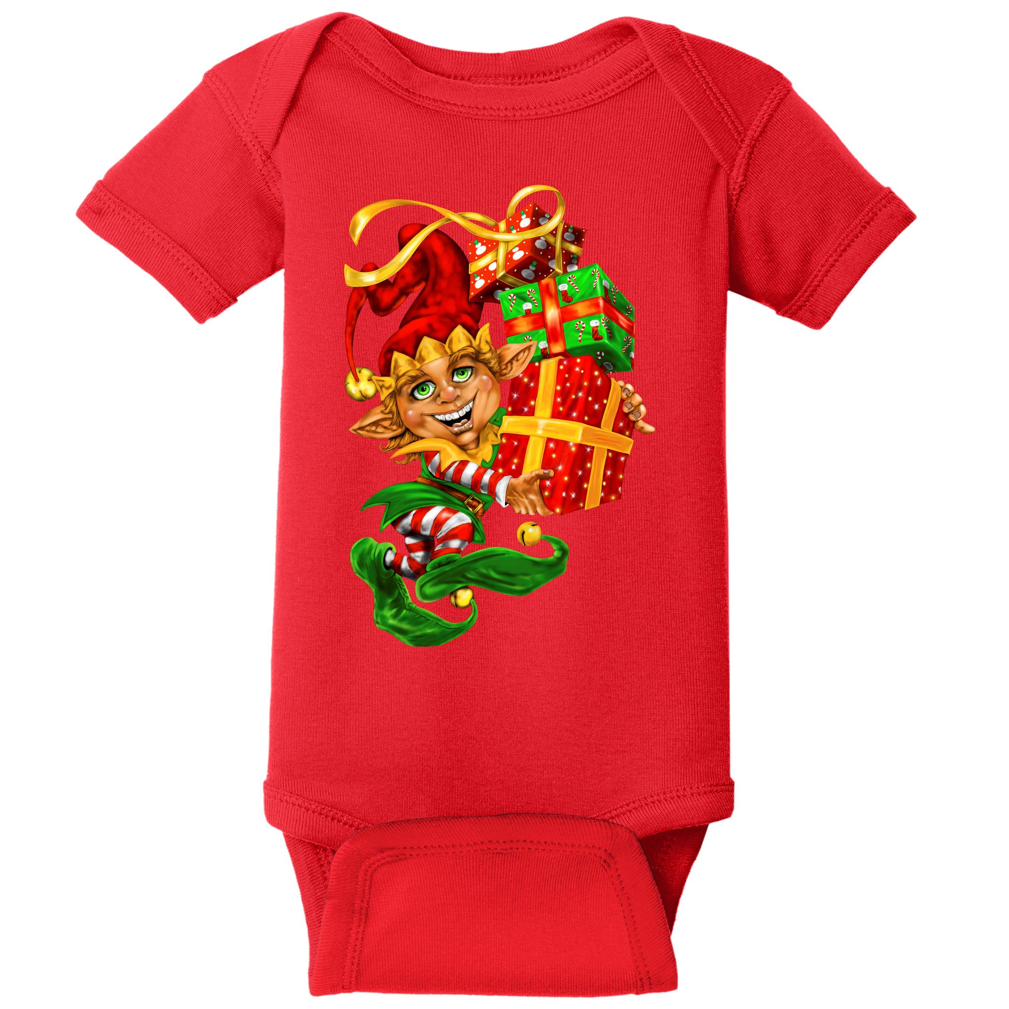 Elf With Stack Of Gifts Baby Bodysuit